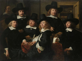 Sześciu regentów i nauczyciela instytutu Nieuw Zijds dla pomocy zewnętrznej dla ubogich, Amsterdam 1657 - Ferdinand Bol — widok dzieła