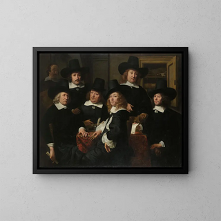 Sześciu regentów i nauczyciela instytutu Nieuw Zijds dla pomocy zewnętrznej dla ubogich, Amsterdam 1657 - Ferdinand Bol — oprawiony obraz na ścianie