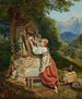 Jedna dziewczyna ozdabia Matkę Bożą różą - Ferdinand Georg Waldmüller — widok dzieła