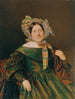 Kobieta w zielonej sukni w kolorze łososiowo-czerwonym z iryzacją - Ferdinand Georg Waldmüller — widok dzieła