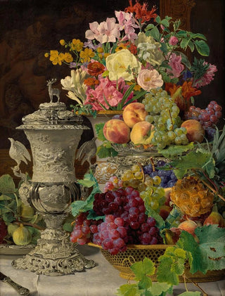 Ferdinand Georg Waldmller - Still Life with Fruit Flowers and a Silver Cup.webp