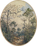 Widok w dół na zwierzę pociągowe i mężczyznę wspinającego się pod górę - Ferdinand Keller — widok dzieła