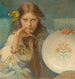 Dziewczyna z talerzem z motywem folklorystycznym - Alphonse Mucha — widok dzieła