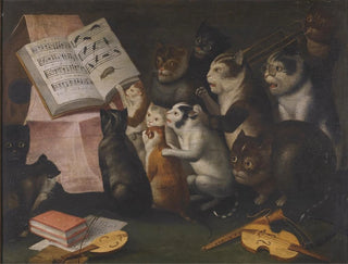 Flemish School - A Glaring Of Cats Making Music And Singing.webp