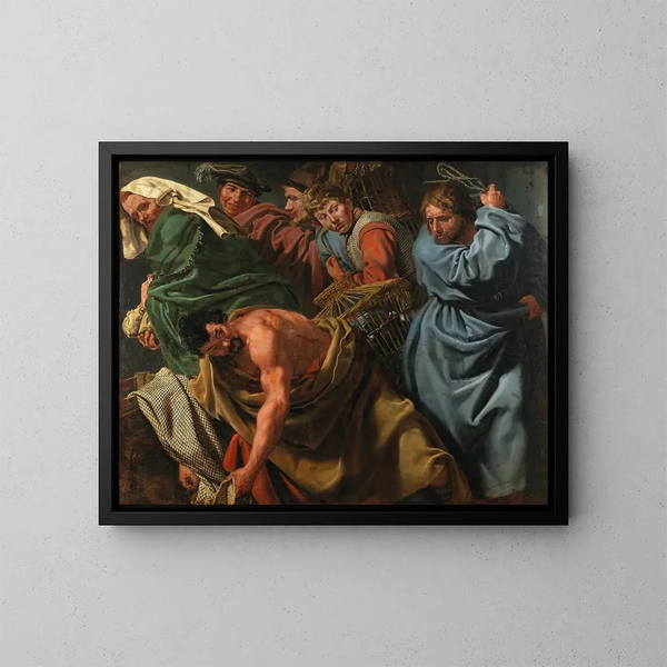 Le Christ chassant les marchands du Temple - Ecole flamande — oprawiony obraz na ścianie
