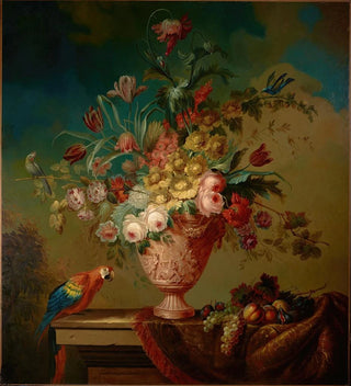Fleurs dans une Urne sur un Rebord - École française