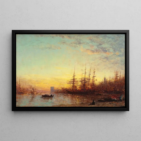 Le port de Marseille au coucher du soleil - Félix Ziem — oprawiony obraz na ścianie
