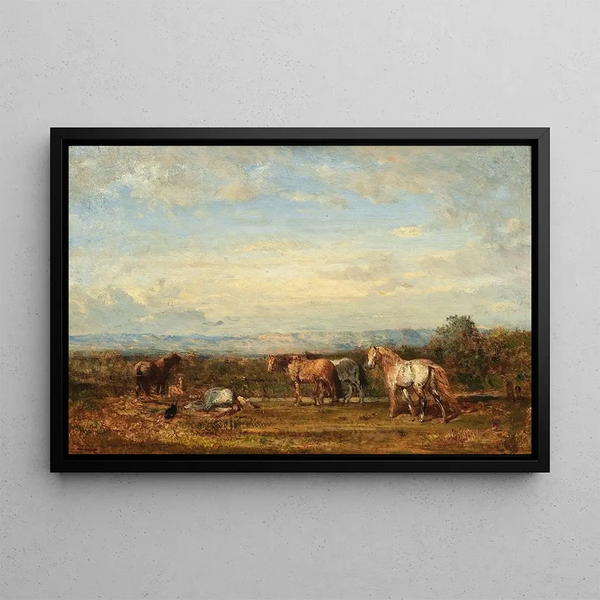 Les Chevaux camarguais - Félix Ziem — oprawiony obraz na ścianie