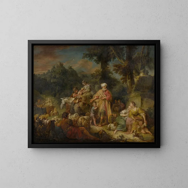 Jacob i jego rodzina w drodze do Egiptu - Szkoła François Boucher — oprawiony obraz na ścianie