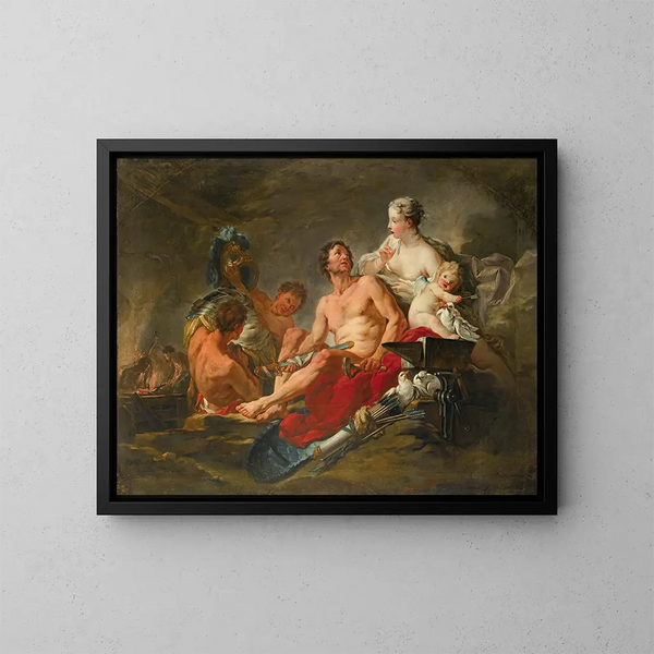 Wenus w kuźni Wulkana - Szkoła François Boucher — oprawiony obraz na ścianie