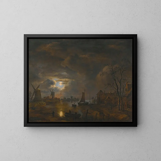 Follower of Aert van der Neer - A Moonlight Landscape With Windmills Along The Banks Of A River.webp