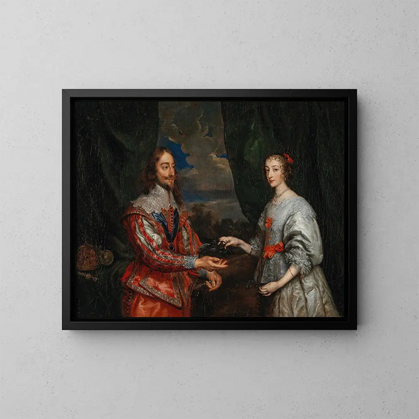 Portret króla Karola I i królowej Marii Henriette - Szkoła Antoine van Dycka — oprawiony obraz na ścianie
