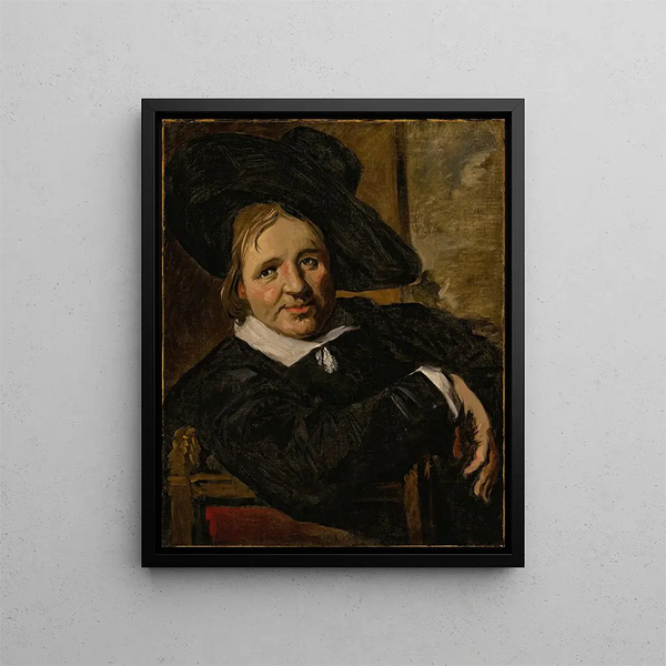 Portret mężczyzny siedzącego w kapeluszu - Szkoła Frans Hals — oprawiony obraz na ścianie