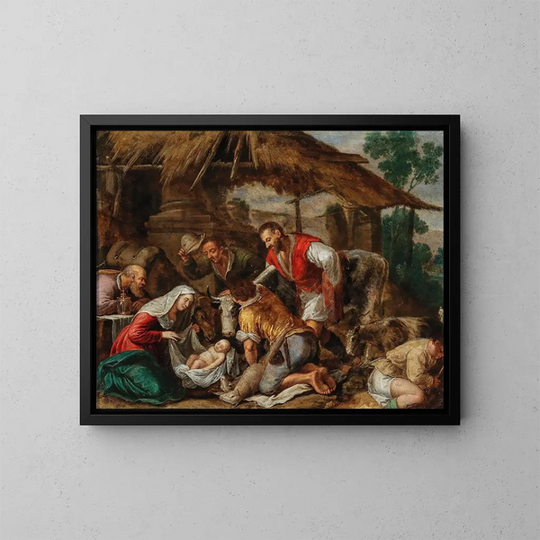 L'Adoration des bergers - Szkoła Jacopo da Ponte — oprawiony obraz na ścianie