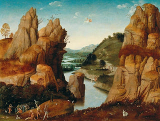 Follower of Joachim Patinir - A rocky landscape with scenes from the life of Saint John the Baptist.webp
