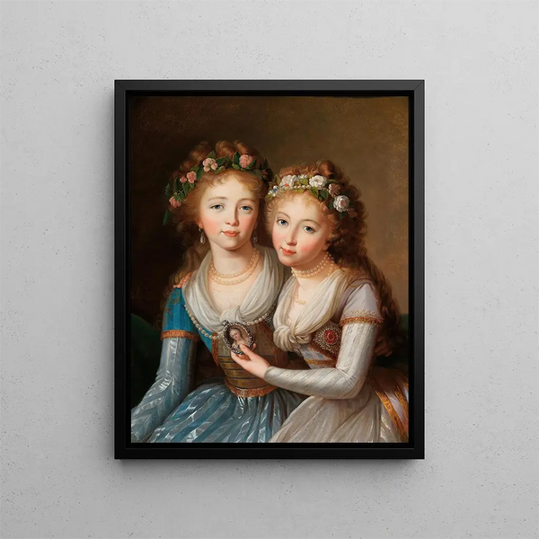 Podwójny portret wielkich księżniczek Aleksandry 1783-1801 i Hélène 1784-1803 Romanow, córki cara Pawła I - Szkoła Marie-Louise Élisabeth Vigée Le Brun — oprawiony obraz na ścianie
