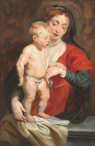 Follower of Peter Paul Rubens - The Virgin Supporting The Christ Child On A Parapet.webp