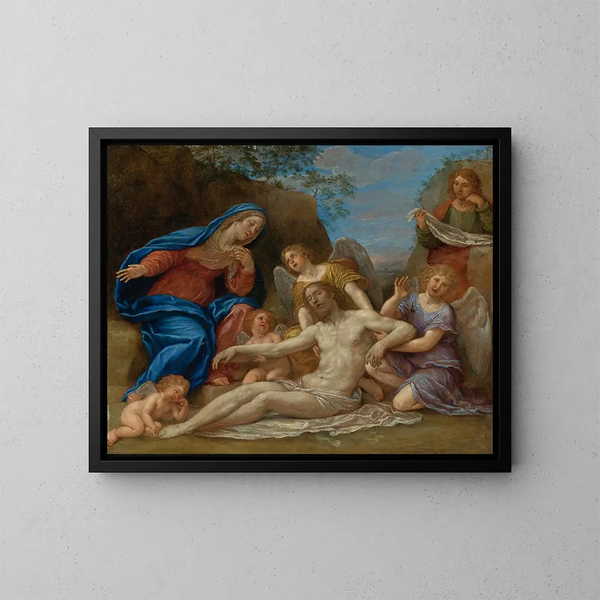 Lamentacja z Maryją, świętym Janem i aniołami - Francesco Albani — oprawiony obraz na ścianie