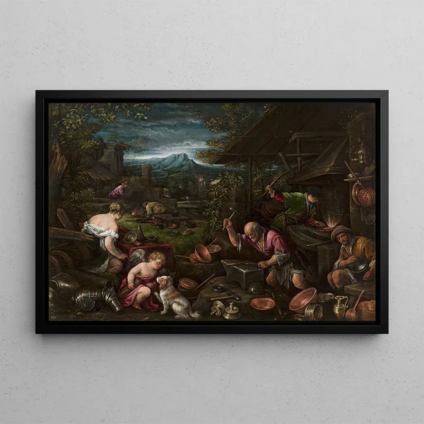 La Forge de Vulcain - Francesco Bassano le Jeune — oprawiony obraz na ścianie