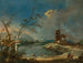 Un caprice d'une tour rustique au bord d'un lac - Francesco Guardi — widok dzieła