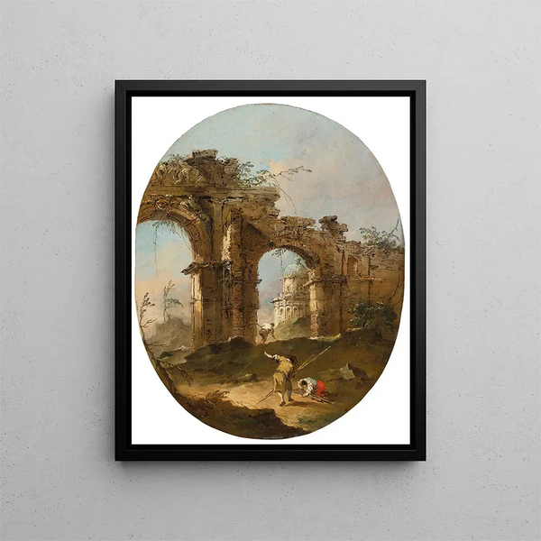Un caprice architectural avec des figures près d'une arche en ruine - Francesco Guardi — oprawiony obraz na ścianie