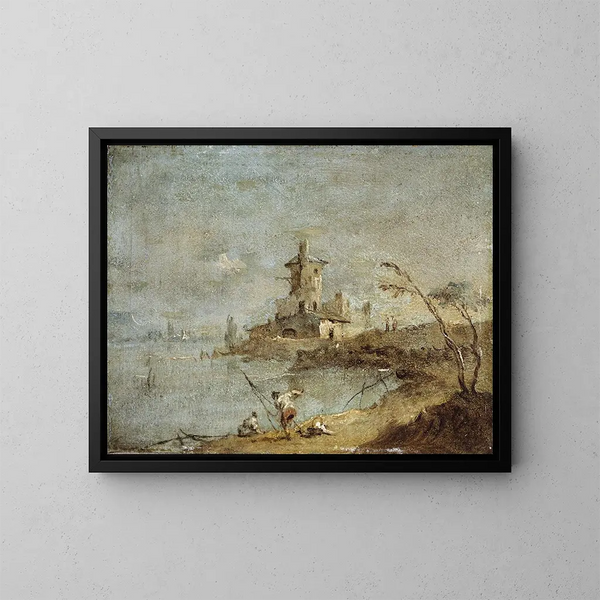 Caprice rustique avec tour au bord de l'eau - Francesco Guardi — oprawiony obraz na ścianie