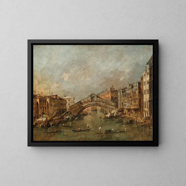 Most Rialto i Riva del Vin w Wenecji - Francesco Guardi — oprawiony obraz na ścianie