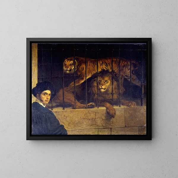 autoportret z tygrysem i lwem - Francesco Hayez — oprawiony obraz na ścianie