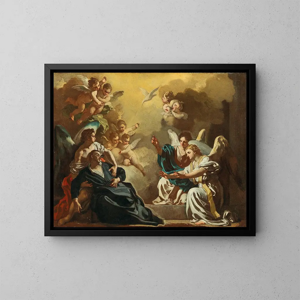 Święty Filip Neri przyjmujący Ducha Świętego w katakumbach św. Sebastiana - Francesco Solimena — oprawiony obraz na ścianie