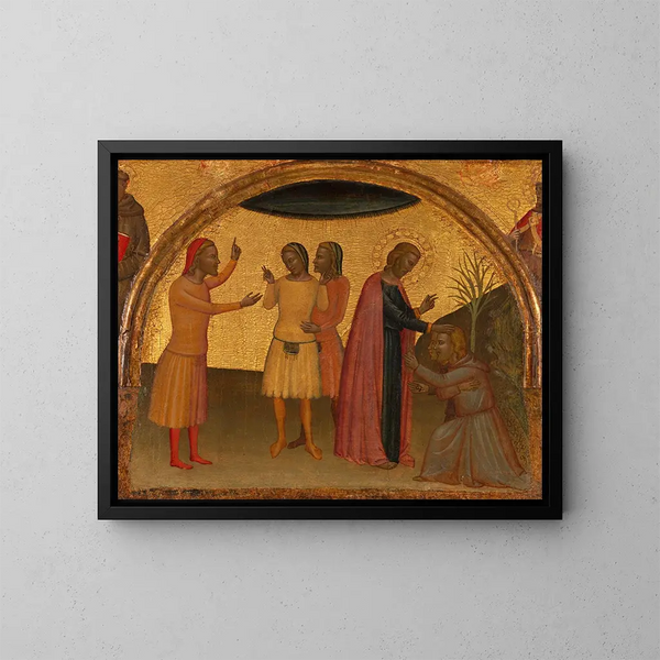 Święty Jan Ewangelista z Aktusem i Eugeniuszem - Francescuccio Ghissi — oprawiony obraz na ścianie