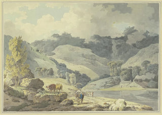 Francis Wheatley - Gebirgslandschaft auf dem Weg ein Mdchen zu Pferde links zwei Khe.webp
