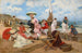 Kobiety eleganckie na plaży z psem - Francisco Miralles y Galup — widok dzieła
