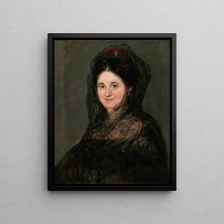 Portret damy w czarnym mantylu - Francisco de Goya — oprawiony obraz na ścianie