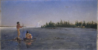 Frank Buchser - River Landscape American Indians Fishing.webp