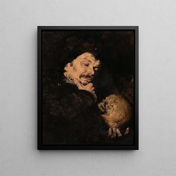 mężczyzny trzymającego czaszkę - Frank Duveneck — oprawiony obraz na ścianie