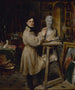 Jean-Pierre Dantan, 1800-1869, w swoim warsztacie modelującym popiersie Lépaulle - François-Gabriel-Guillaume Lépaulle — widok dzieła