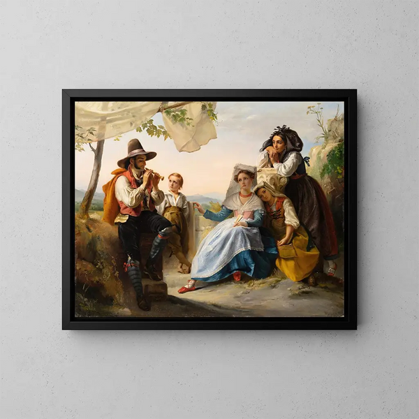 Scena włoska, grający na flecie - François-Joseph Navez — oprawiony obraz na ścianie