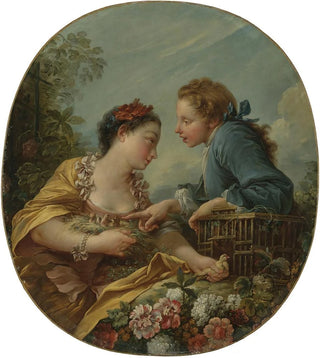 Franois Boucher - A Young Woman And Youth Placing Young Birds In A Cage the Bird Nesters.webp
