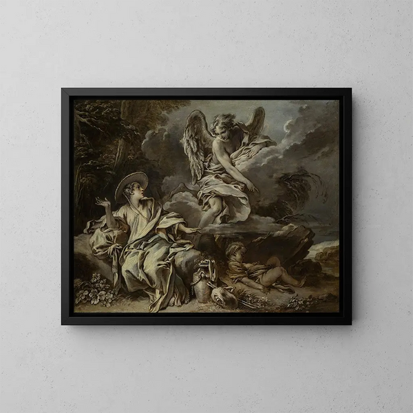 Hagar i Ismaël na pustyni z aniołem - François Boucher — oprawiony obraz na ścianie