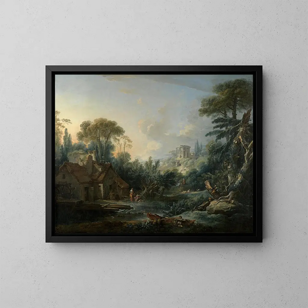 pejzaż z młynem wodnym - François Boucher — oprawiony obraz na ścianie