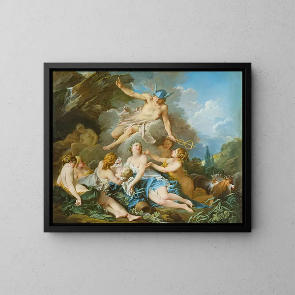 Pewny Merkur z Dzieciątkiem Bachusa i Nimfami - François Boucher — oprawiony obraz na ścianie