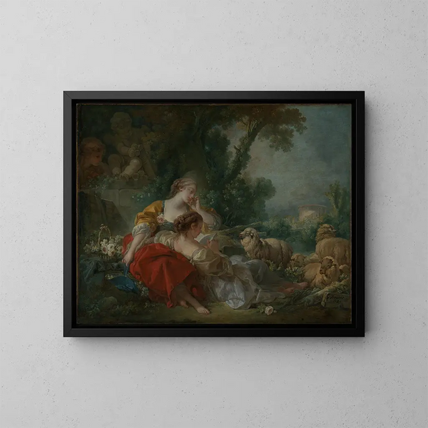 Dwie pasterki - François Boucher — oprawiony obraz na ścianie