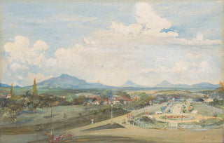 Frans Bakker - Tillemaplein te Semarang met op de achtergrond de vulkanen Sindoro en Soembing.webp