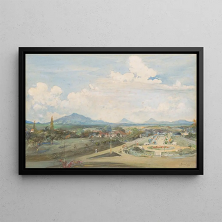 Frans Bakker - Tillemaplein te Semarang met op de achtergrond de vulkanen Sindoro en Soembing.webp