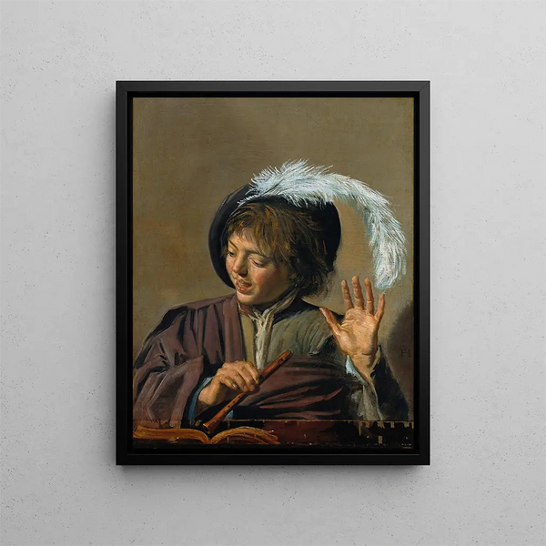 Chłopiec śpiewający z fletnią - Frans Hals — oprawiony obraz na ścianie