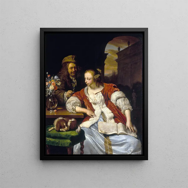 Le chant interrompu, portret artysty i jego żony - Frans van Mieris l'Ancien — oprawiony obraz na ścianie