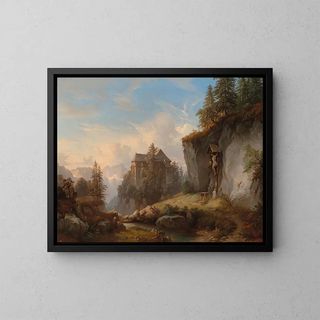 Franz Barbarini - A Mountain Landscape with a Chapel and Wayside Shrine.webp