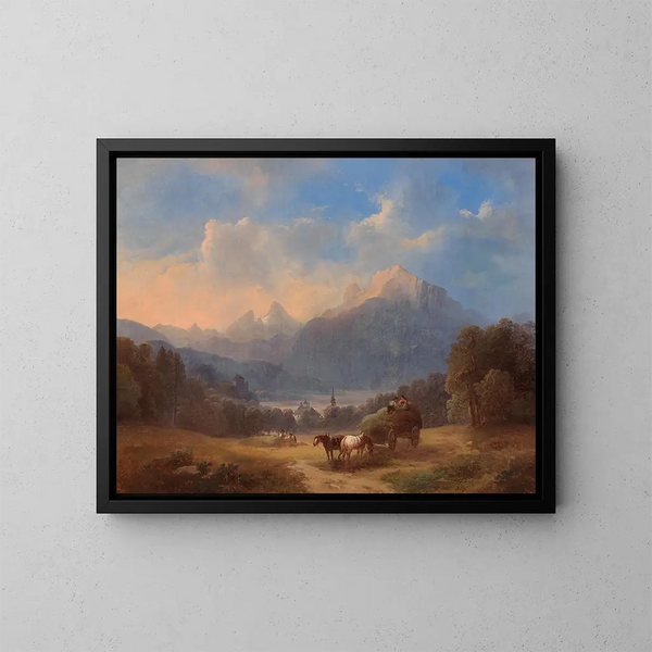 Scena z Salzkammergut - Franz Barbarini — oprawiony obraz na ścianie