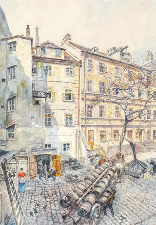 Franz Hohenberger - Wiener Hinterhof mit Bierfssern.webp