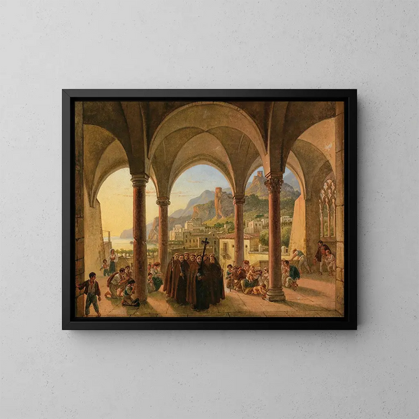 Widok Amalfi z portyku katedry - Franz Ludwig Catel — oprawiony obraz na ścianie